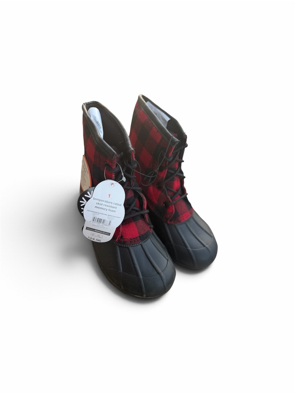 wonder nation Kids Waterproof Duck Boots in Red Plaid and Black